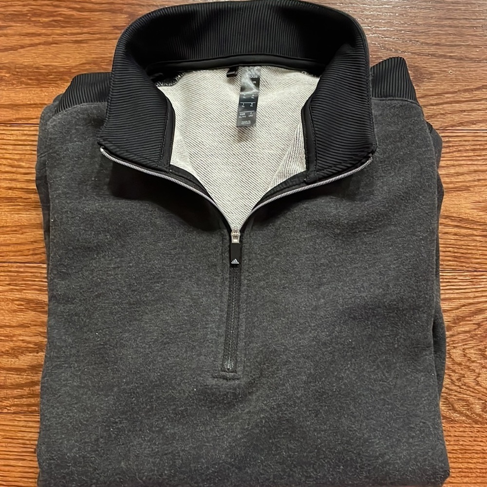 ADIDAS MENS quarter zip pull over sweatshirt / terry inside grey / blk XL